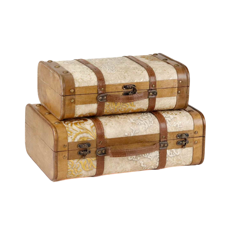Mala de viagem vintage bege e dourado