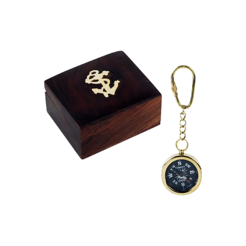 Bússola porta-chave com caixa de madeira