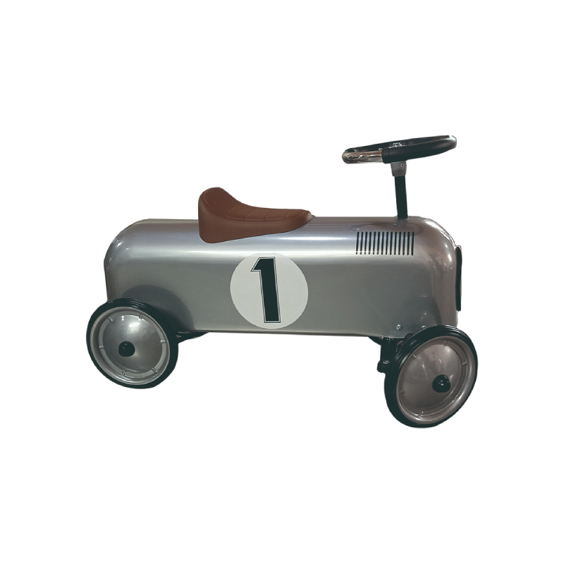 Carrinho de corrida vintage prateado