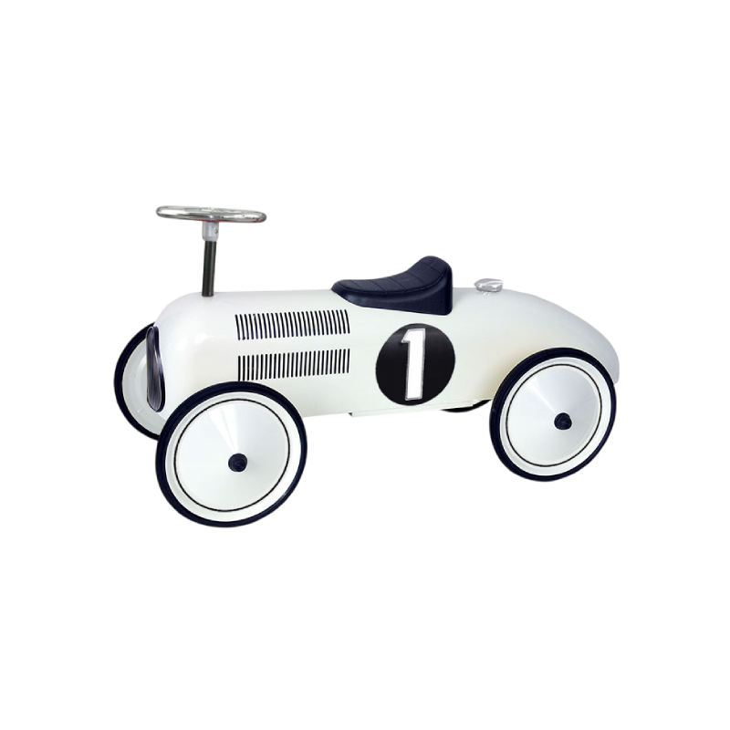 Carrinho de corrida vintage branco