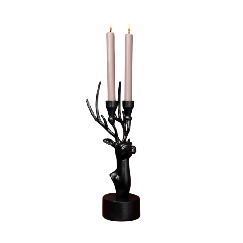Candelabro cabeça de veado em preto
