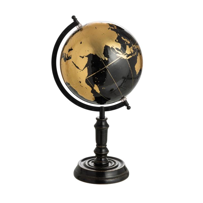 Globo com pé em madeira preto e dourado
