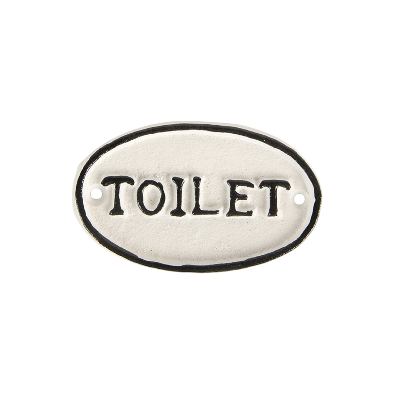 Placa metálica branca "Toilet"